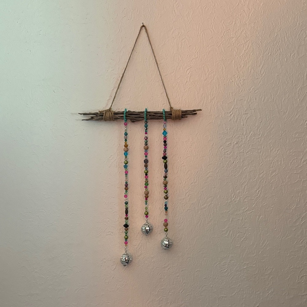 Colorful Beaded Wall Hanging Decor with Disco Balls